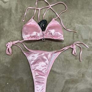 Adelia Pink Satin Silk Coquette Heart Charm Bikini Set SIZE SMALL